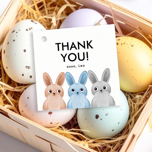 Merci à la fête étiquette avec trois petits lapins (Créateur téléchargé)