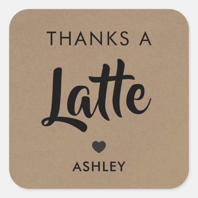 Merci à Latte Étiquettes, Autocollants Café, Kraft (Devant)