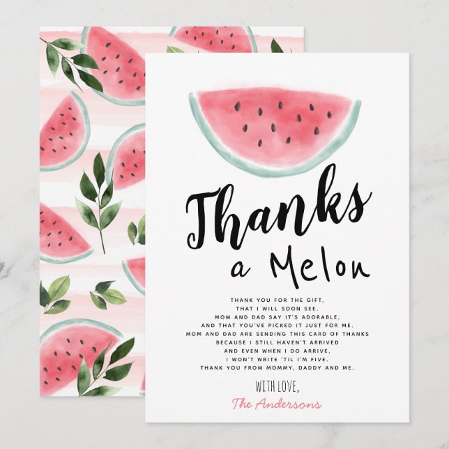 Merci à Melon Baby shower Carte de remerciements (Devant / Derrière)