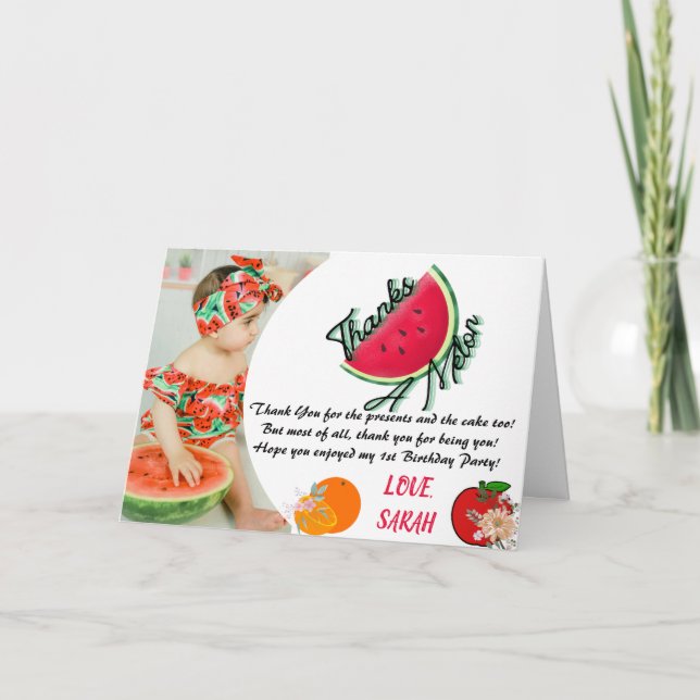 Merci À Melon Watermelon Photo Carte Anniversaire (Devant)