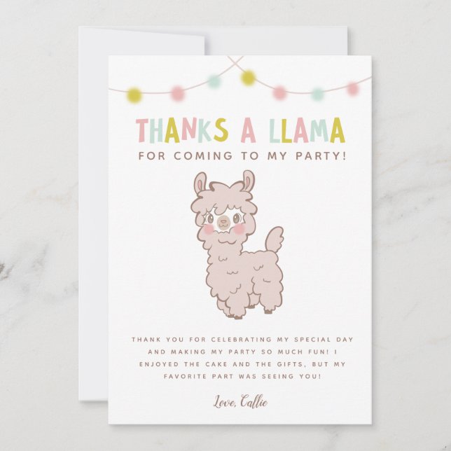 Merci à un lama pour une fête d'anniversaire de jo (Devant)