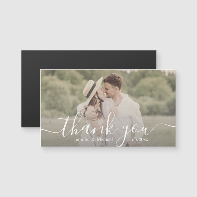 merci aimant de photo de mariage à l'écriture manu (Devant / Derrière)