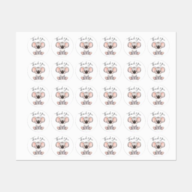 merci anniversaire koala étiquette (Feuille)