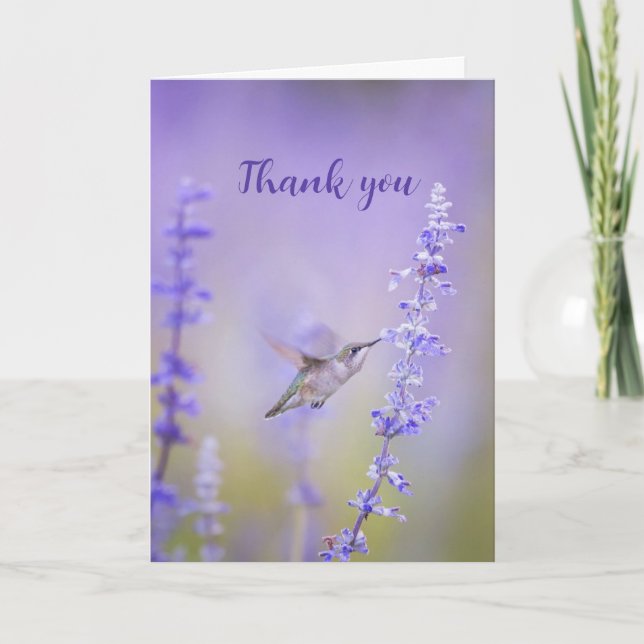 Merci Aquarelle Hummingbird Lavender Flower Art (Devant)