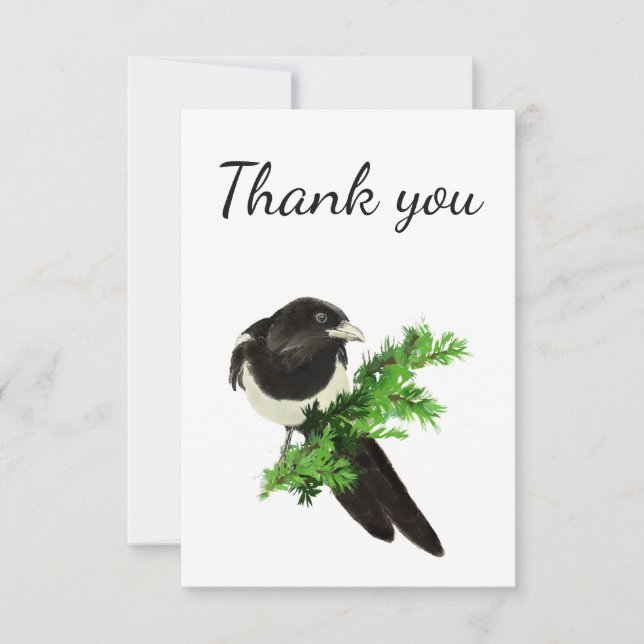 Merci Aquarelle Magpie Jardin Oiseau Animal (Devant)