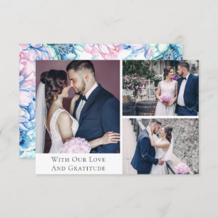 Merci Aquarelle Mariage floral 3 Cartes photos