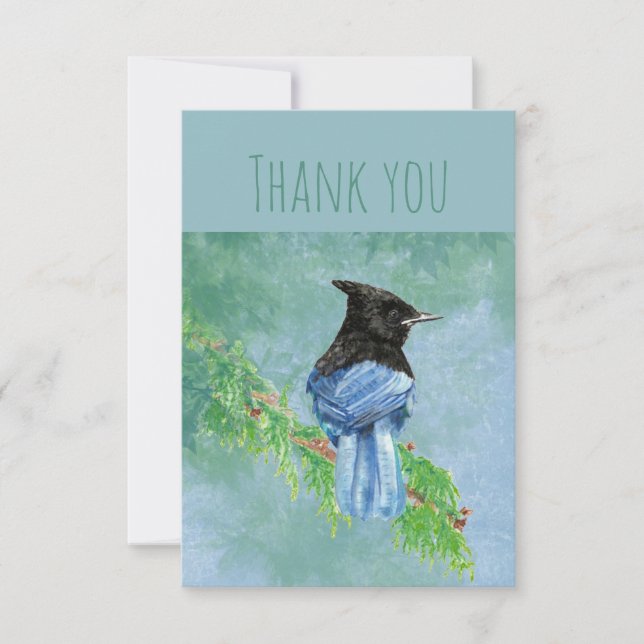 Merci Aquarelle Stellar Jay Oiseau Nature Art (Devant)