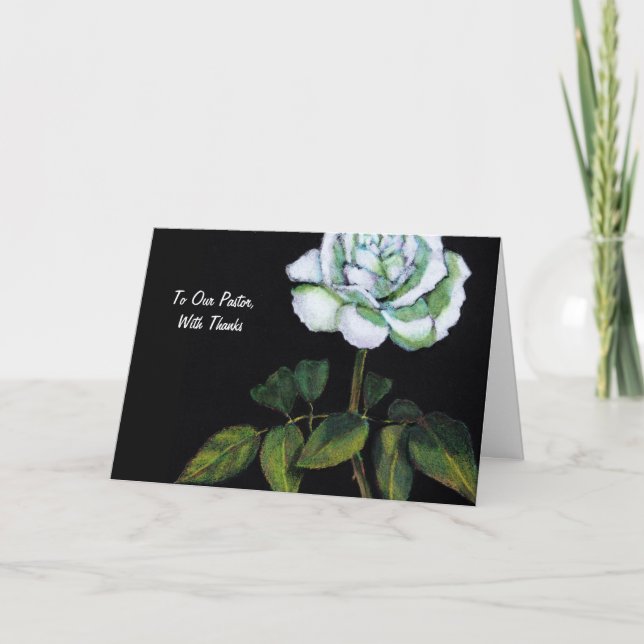 Merci au pasteur : Rose blanc simple sur le noir, (Devant)