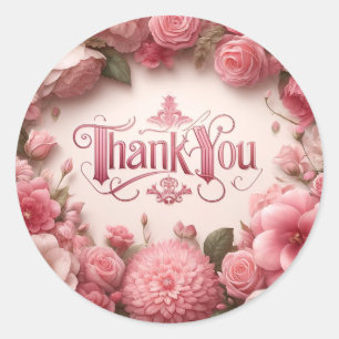 Merci autocollant rose - thème floral
