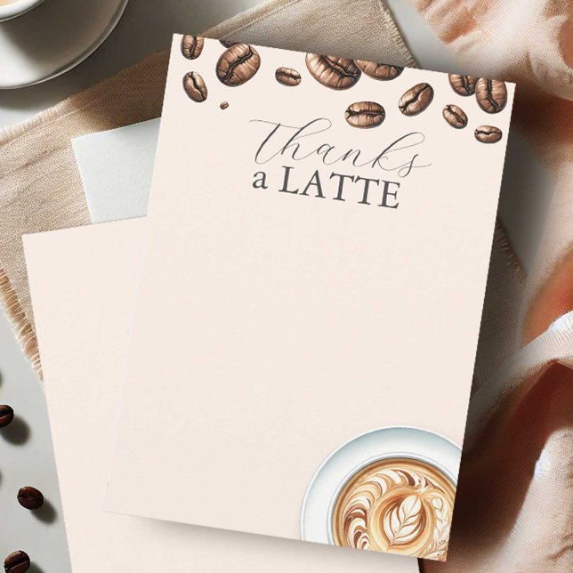 Merci Aux Cartes pour notes Amateurs De Café Latte (Coffee themed bridal shower thank you note cards with a latte and top boarder of coffee beans)
