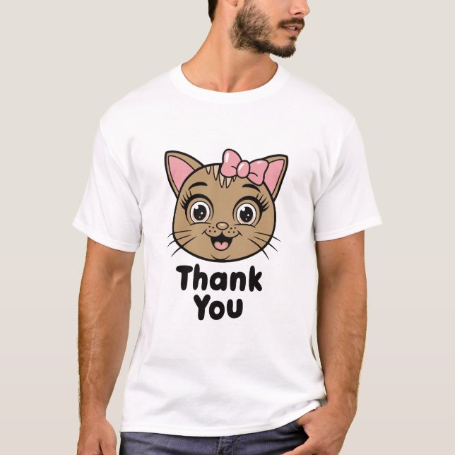 Merci avec tête de chat - T-shirt adorable (Devant)