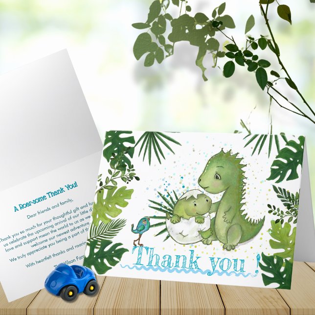 Merci Baby Boy Dino Card - Verdure tropicale (Thank You Baby Boy Dino Card - Tropical Greenery)