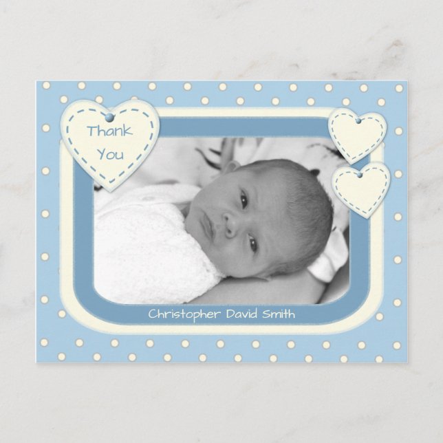 Merci Baby Boy Photo Carte postale Pois bleus (Devant)