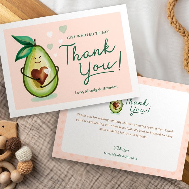 Merci Baby shower de coeur doux Avocado rose (Sweet Heart Avocado Baby Shower Thank You Pink)