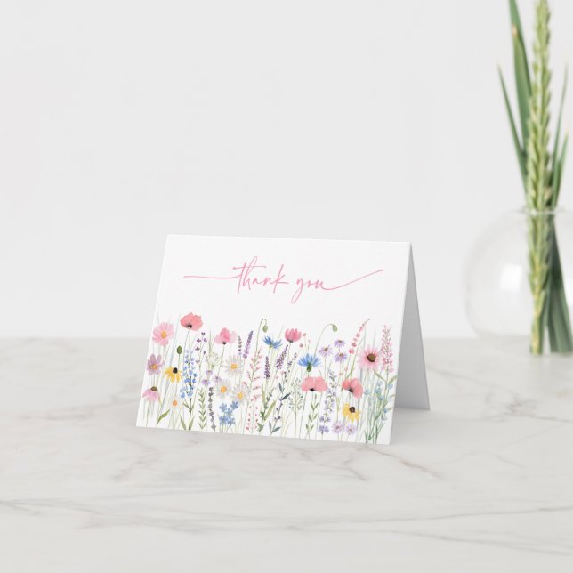 Merci Baby shower Fleur sauvage de Pink Meadow (Devant)