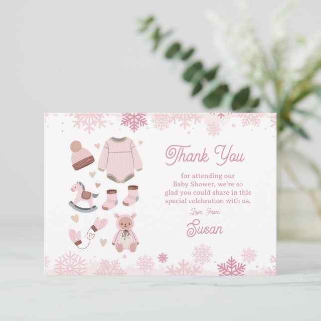 Merci Baby shower froid dehors neige rose fille (Debout devant)