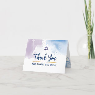 MERCI BAR MITZVAH étoile bleu violet aquarelle