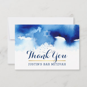 MERCI BAR MITZVAH étoile moderne bleu aquarelle
