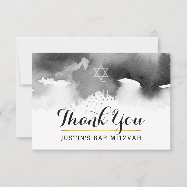 MERCI BAR MITZVAH moderne étoile gris aquarelle (Devant)
