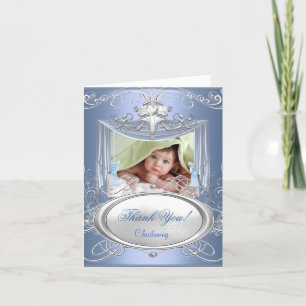 Merci bébé baptême garçon bleu argent