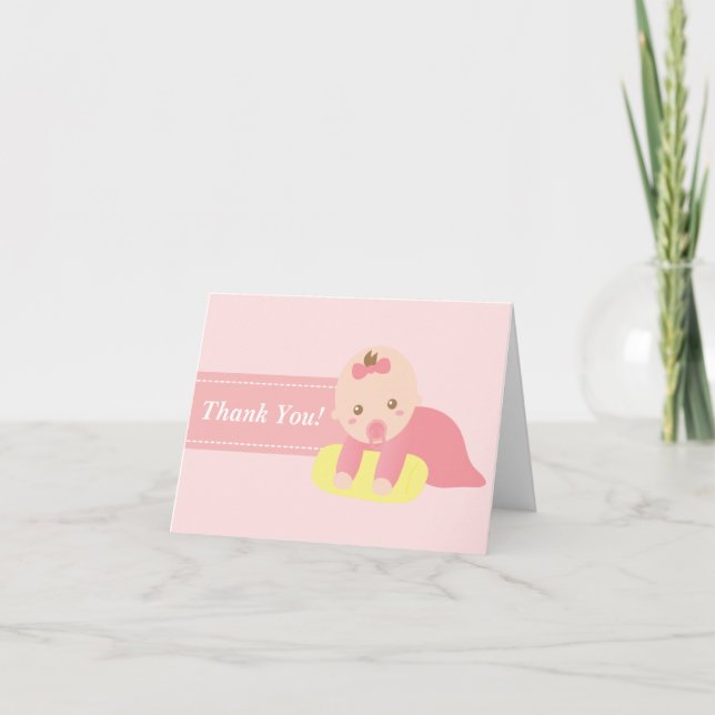 Merci - Bébé Fille Mignonne avec Ruban Rose (Devant)