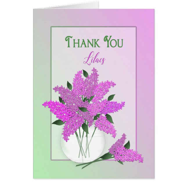 Merci, blanc à l'intérieur, lilas dans un vase (Devant)