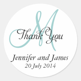 Merci bleu Mariage Favoriser Stickers Monogramme
