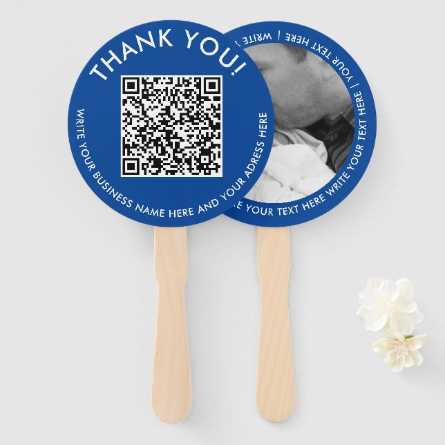 Merci Blue Site Web QR Code Photo Éventail (Devant et derrière)