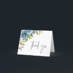 Merci botanique bleu foncé jaune<br><div class="desc">script Merci,  cartes de notes. Aménagement floral bleu et jaune pâle de l'aquarelle botanique.</div>