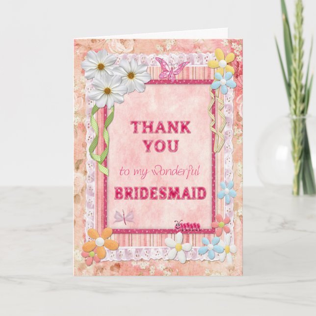 Merci Bridesmaid, carte d'artisanat de fleurs (Devant)