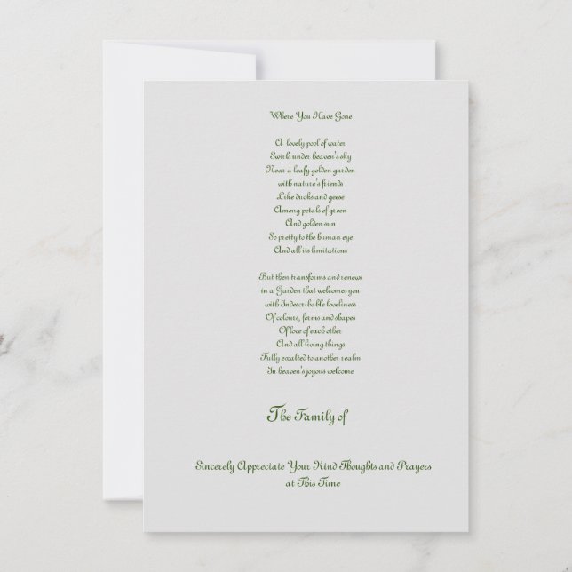 Merci budgétaire pour condoléances sympathiques (Dos)