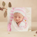 Merci cadeau bébé Baby shower nouveau-né<br><div class="desc">Baby Gift Merci Nouveau-né Baby shower Merci Cartes contient votre photo préférée avec le texte "Merci" dans élégant script rose moderne sur le devant et une photo supplémentaire et votre message personnalisé sur le verso. Personnalisez en modifiant le texte dans les zones de texte fournies. CONSEIL PHOTO : centre votre...</div>