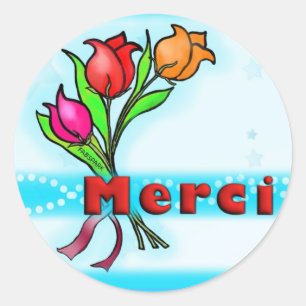 MERCI Caricature Merci français autocollants fleur