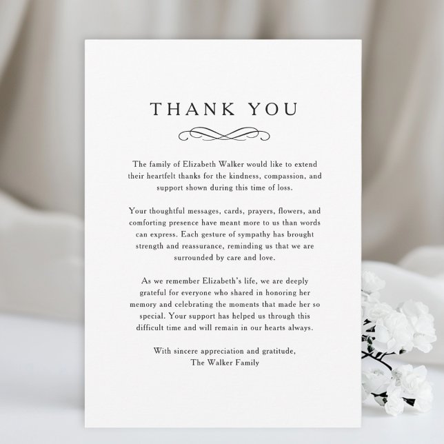 Merci - Carte Blanche Funéraire Mémorial (Thank you - Memorial Funeral White Card)