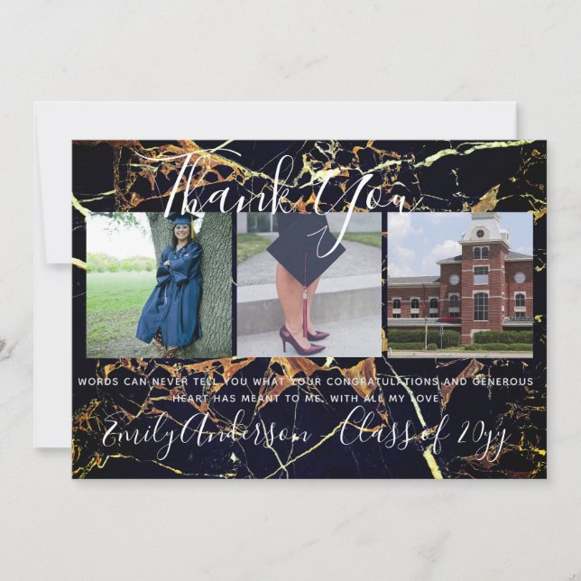 Merci carte de diplôme 3 x photo collage MARBRE (Devant)