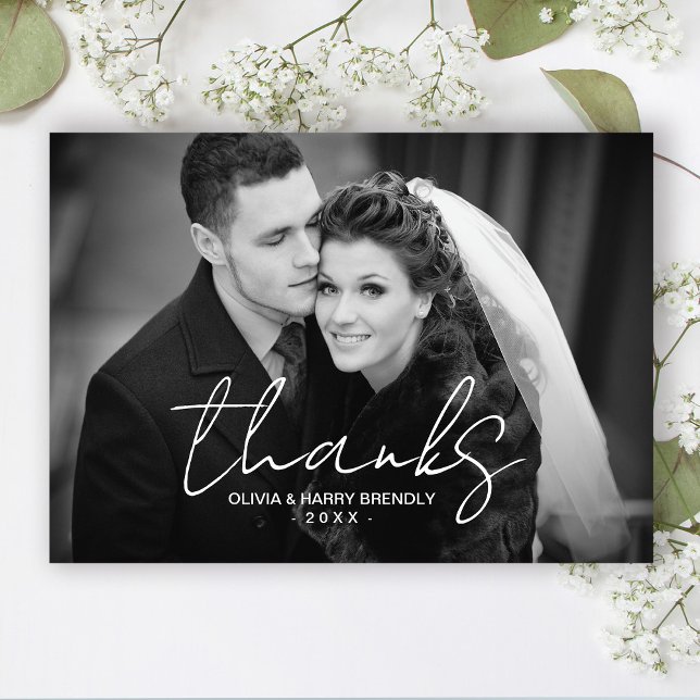 Merci Carte de remerciements Mariage de script let (Stylishly Personalize With Your Custom Photo, Names & Date.
Thank You Message on Reverse Side.)