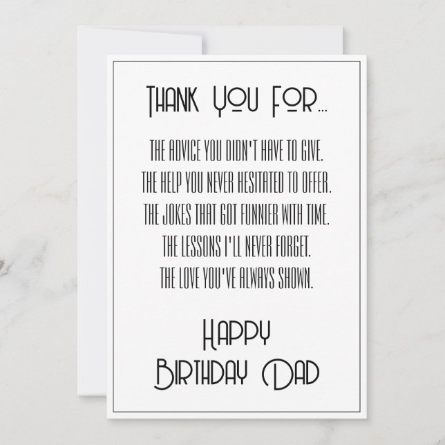 Merci... Carte Joyeux Anniversaire Papa Écriture S (Devant)