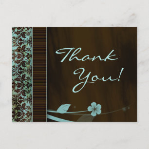 Merci Carte postale Bleu Fleur Damas Brown
