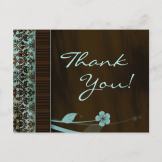 Merci Carte postale Bleu Fleur Damas Brown