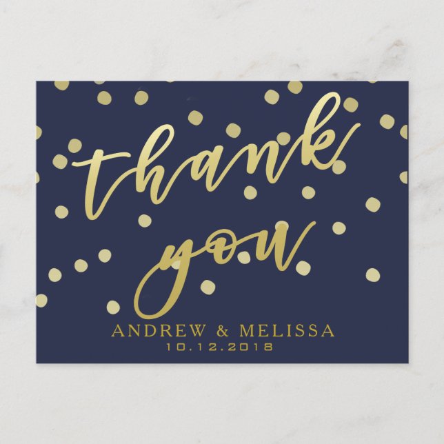 Merci | Carte postale Marine & Faux Gold Script (Devant)
