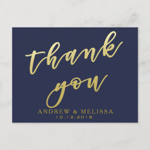Merci Carte postale Navy & Faux Gold Script