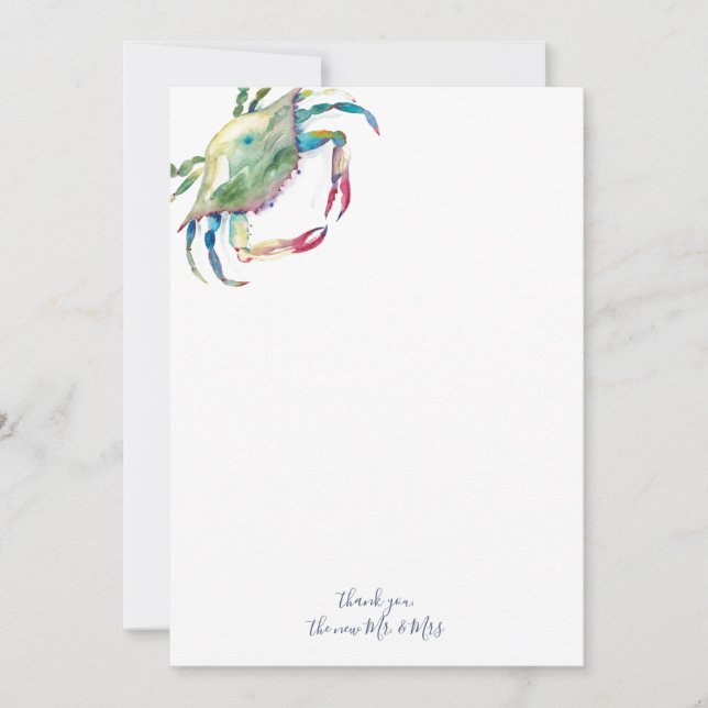 Merci Cartes Aquarelle Crabe Bleu (Devant)