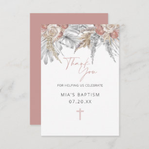 Merci Cartes pour le Baptême   Boho floral rose