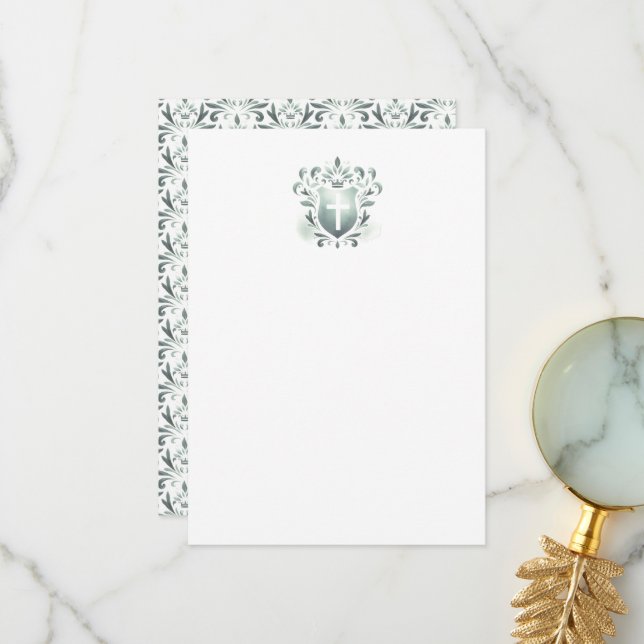 Merci Cartes Sage Green Crest & Cross (Devant/Arrière en situation)