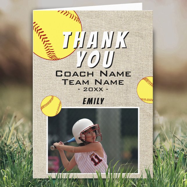 Merci Coach Carte de Photo de Softball Rustique (Créateur téléchargé)