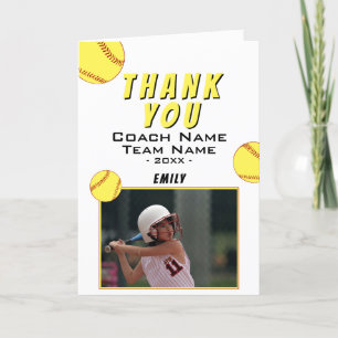 Merci Coach Carte photo de softball jaune
