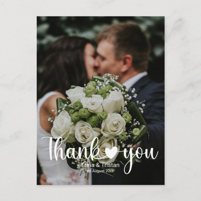 Merci coeur Minimaliste Mariage Photo Carte postal (Devant)