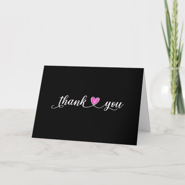 Merci Cœur Rose Sur Fond Noir (Devant)