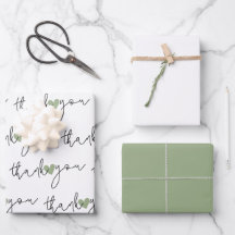 Merci Coeur Vert Blanc 3 Set Papier d'enveloppemen