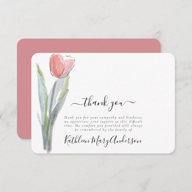 Merci commémoratif de la tulipe d'aquarelle simple (Devant / Derrière)